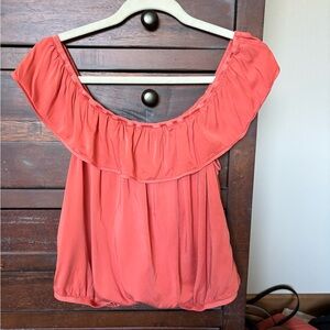 Cloth & Stone Satin Ruffle Top - OrangePoppy - Size L - Worn once
